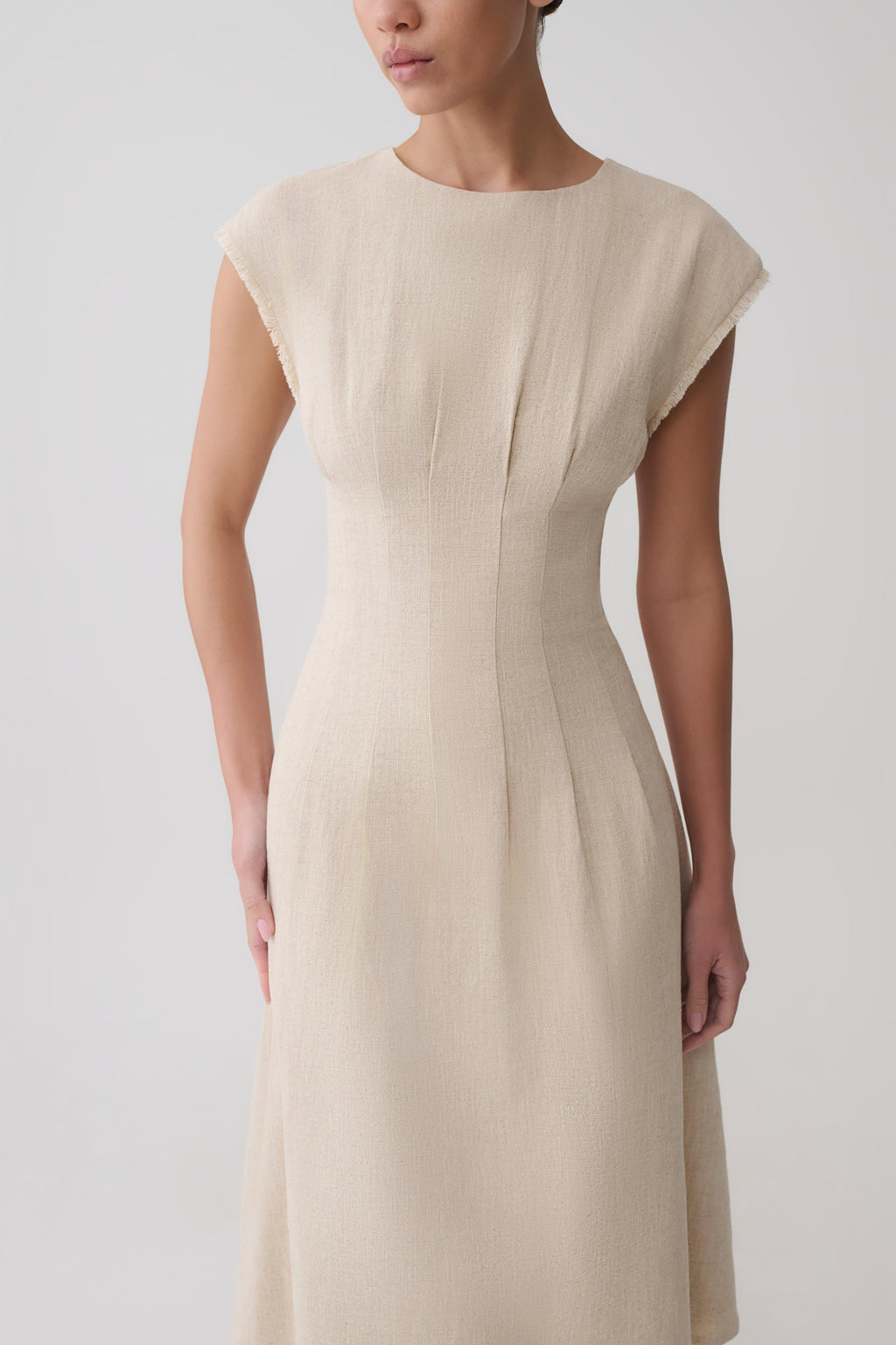 Zinia Linen Cap Sleeve Midi Dress - Natural