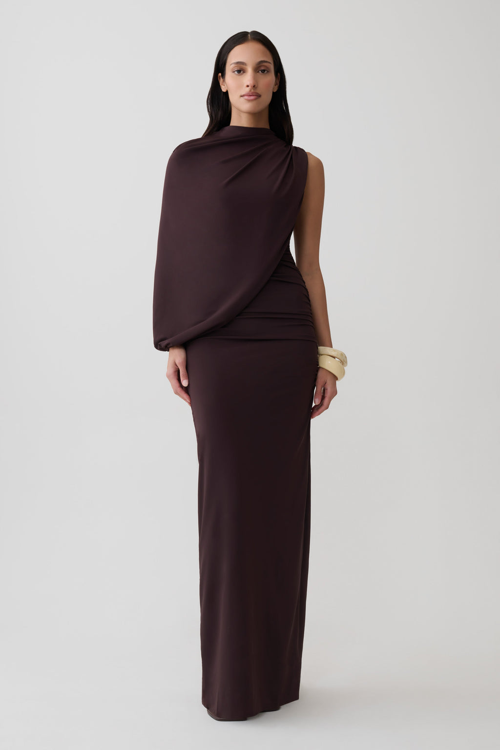 Yuri Gather Sleeve Maxi Dress - Chocolate
