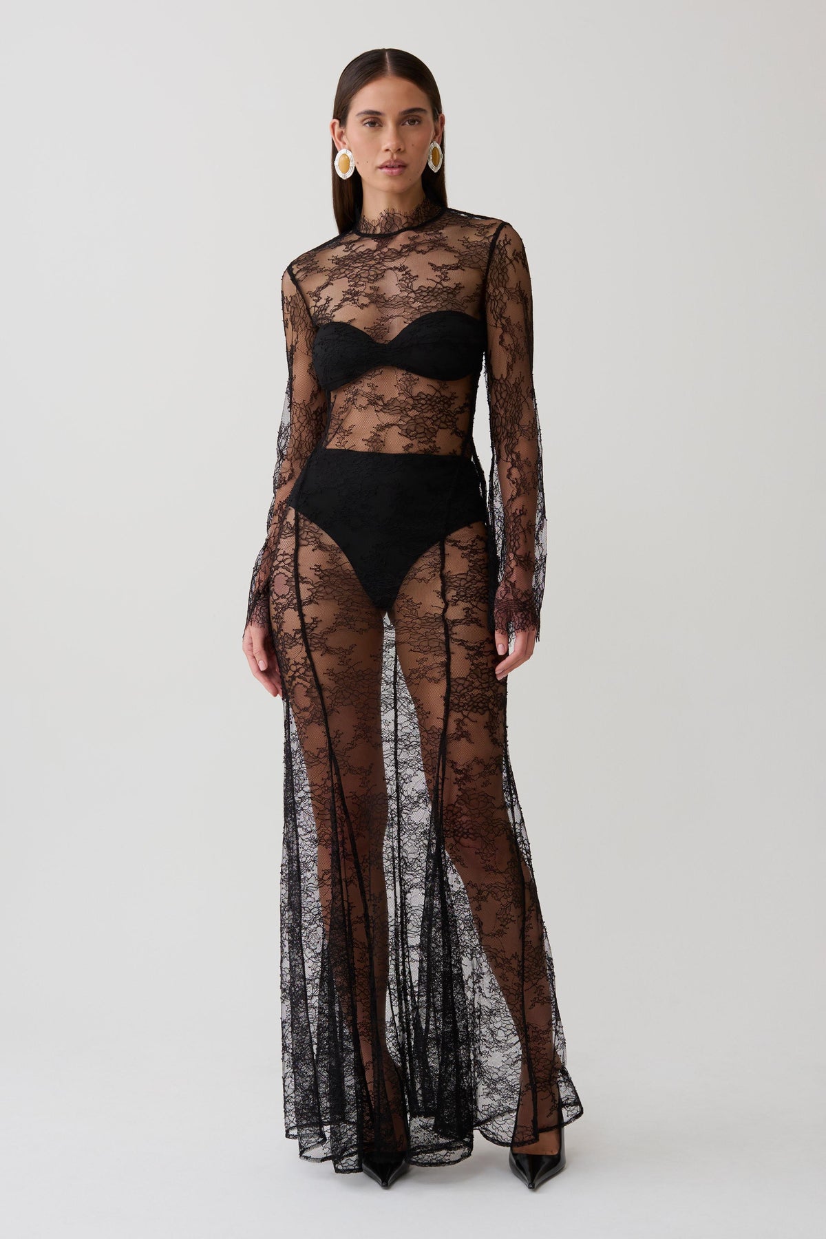 Alizette Long Sleeve Lace Maxi Dress - Black