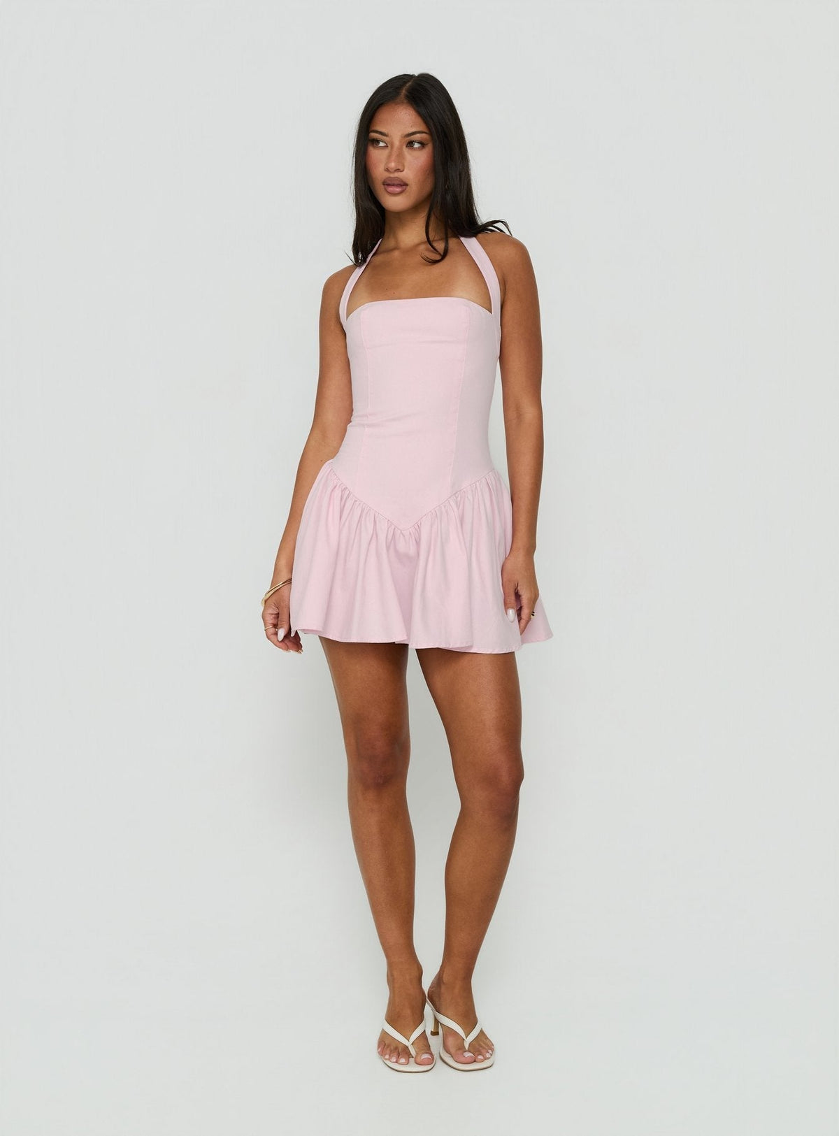 Esatora Halter Flare Mini Dress Pink