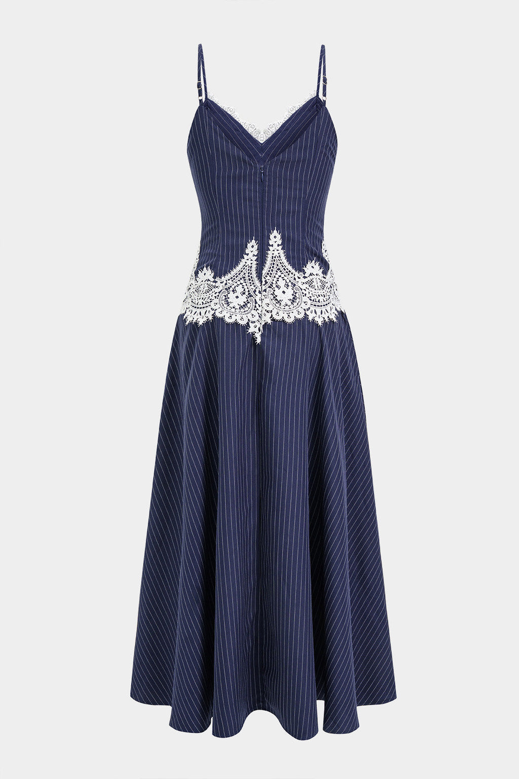 Stripes Print Patchwork Lace Trim Slip Sleeveless Maxi Dress