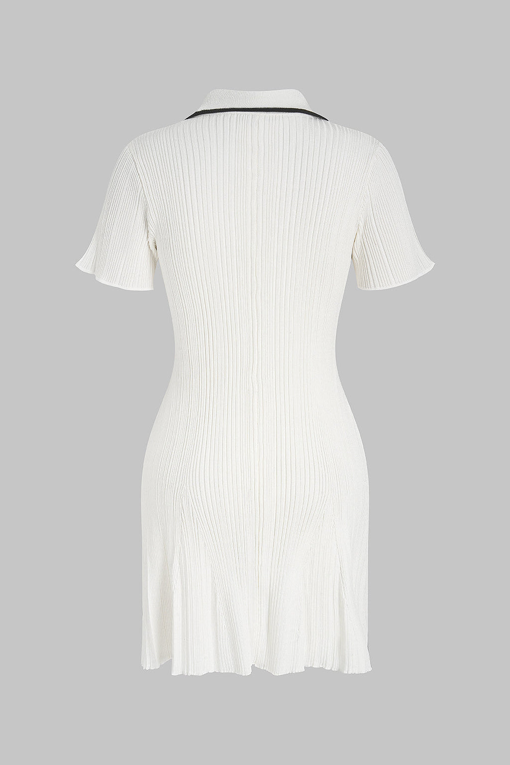 Knit Contrast Trim Metallic Button Short Sleeve Mini Dress
