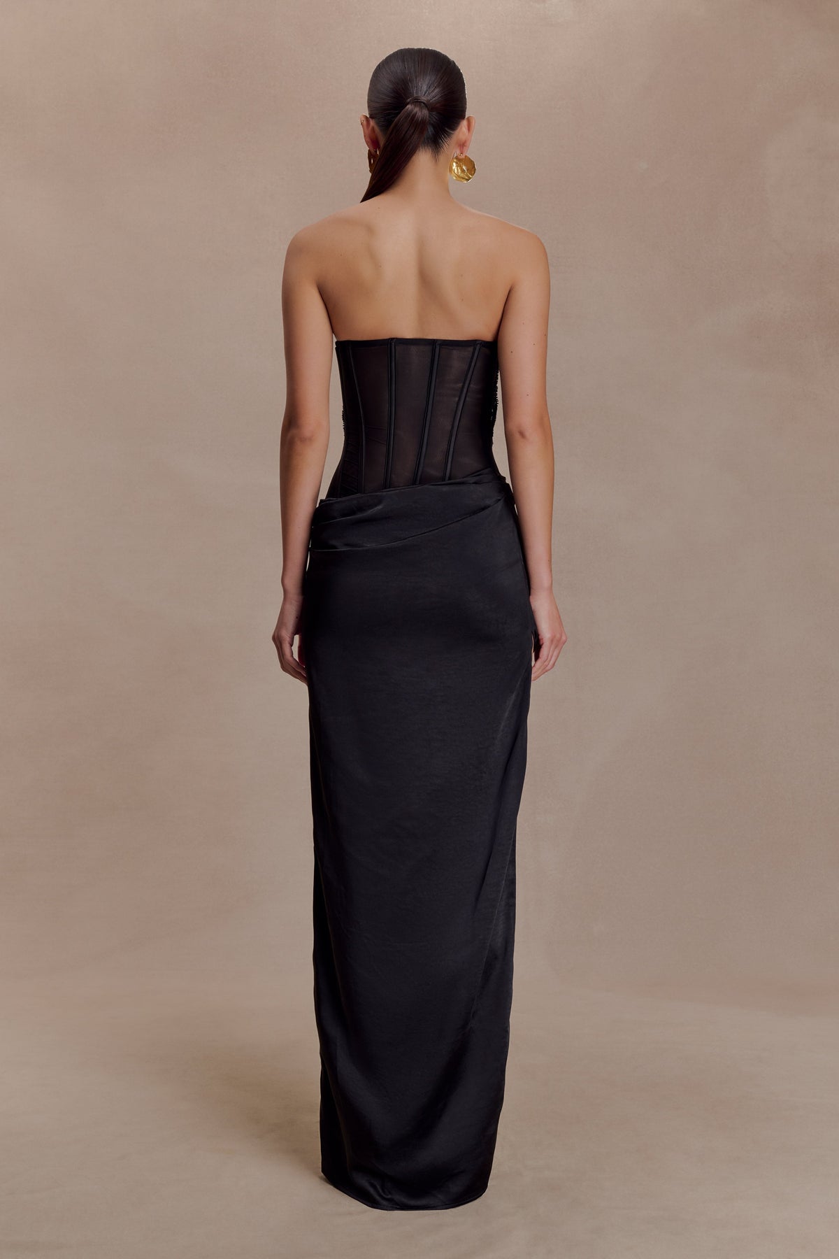 Asha Floral Mesh And Satin Maxi Dress - Black