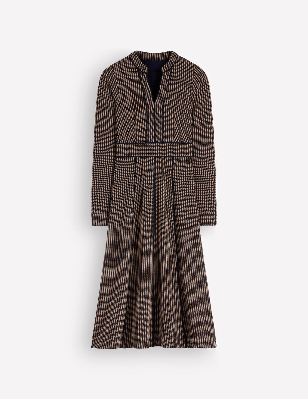 Alex Ponte Contrast Midi Dress-Navy/Camel Texture