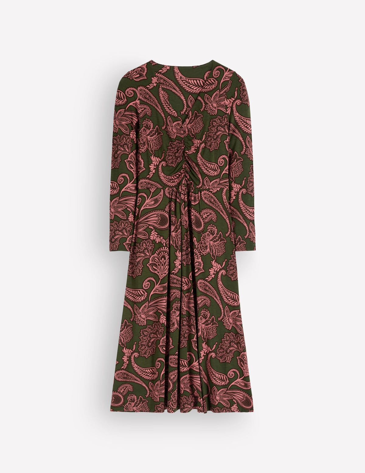 Jasmine Ruched Jersey Dress-Forest Glade, Paisley Bouquet