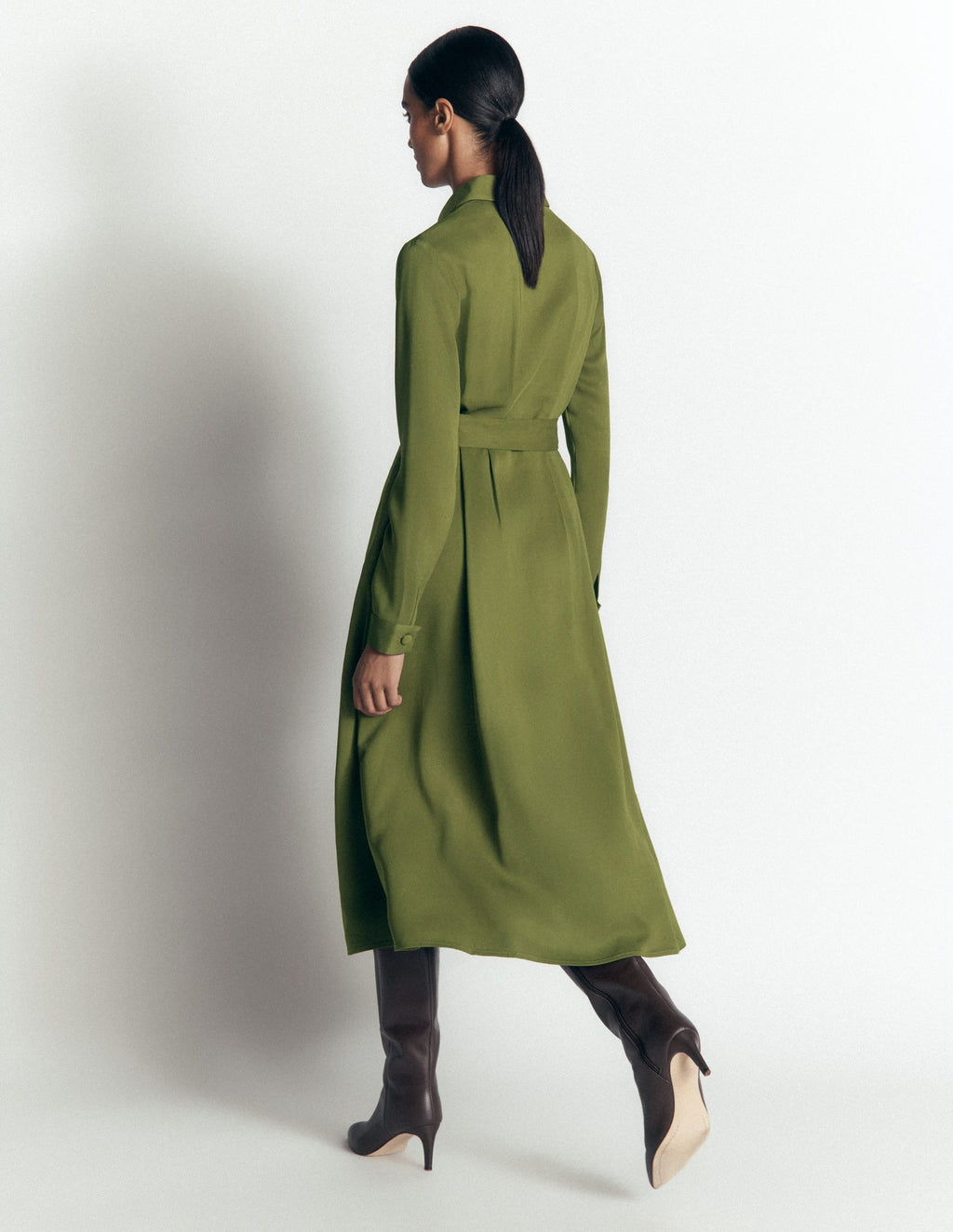Kate Pleated Shirt Dress-Forest Green