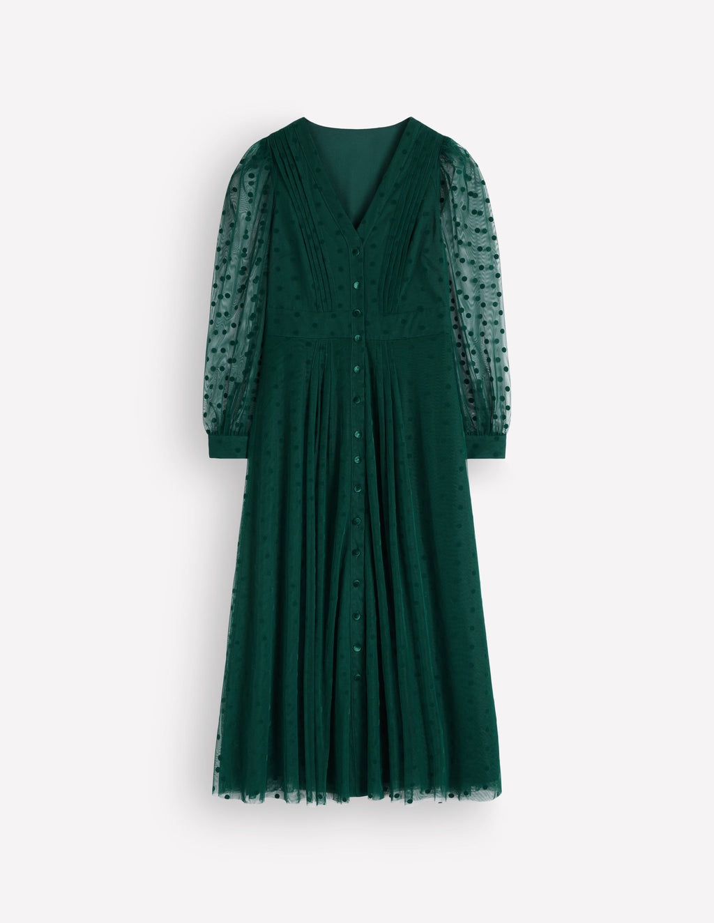 Pleated Tulle Midi Dress-Midnight Teal
