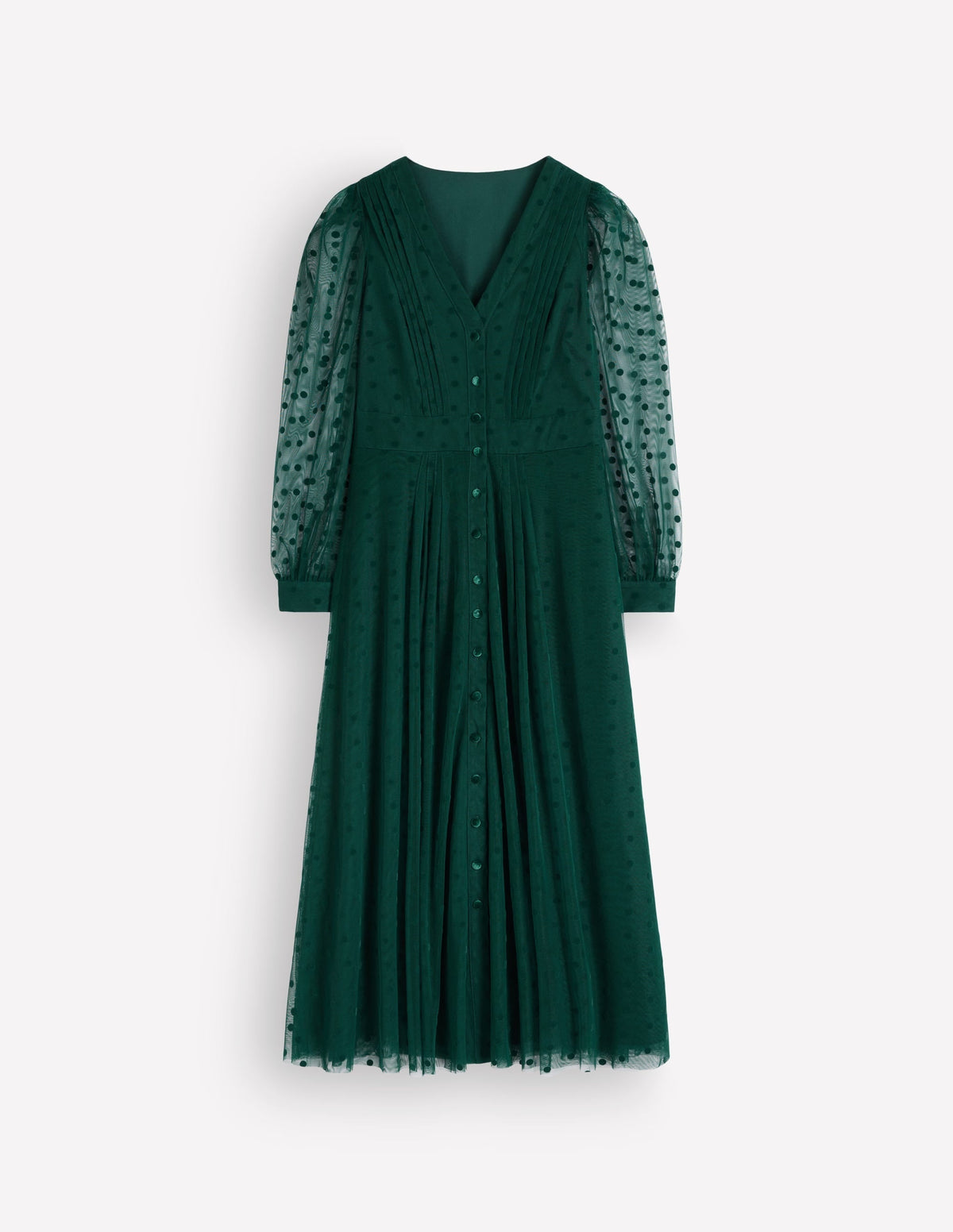 Pleated Tulle Midi Dress-Midnight Teal