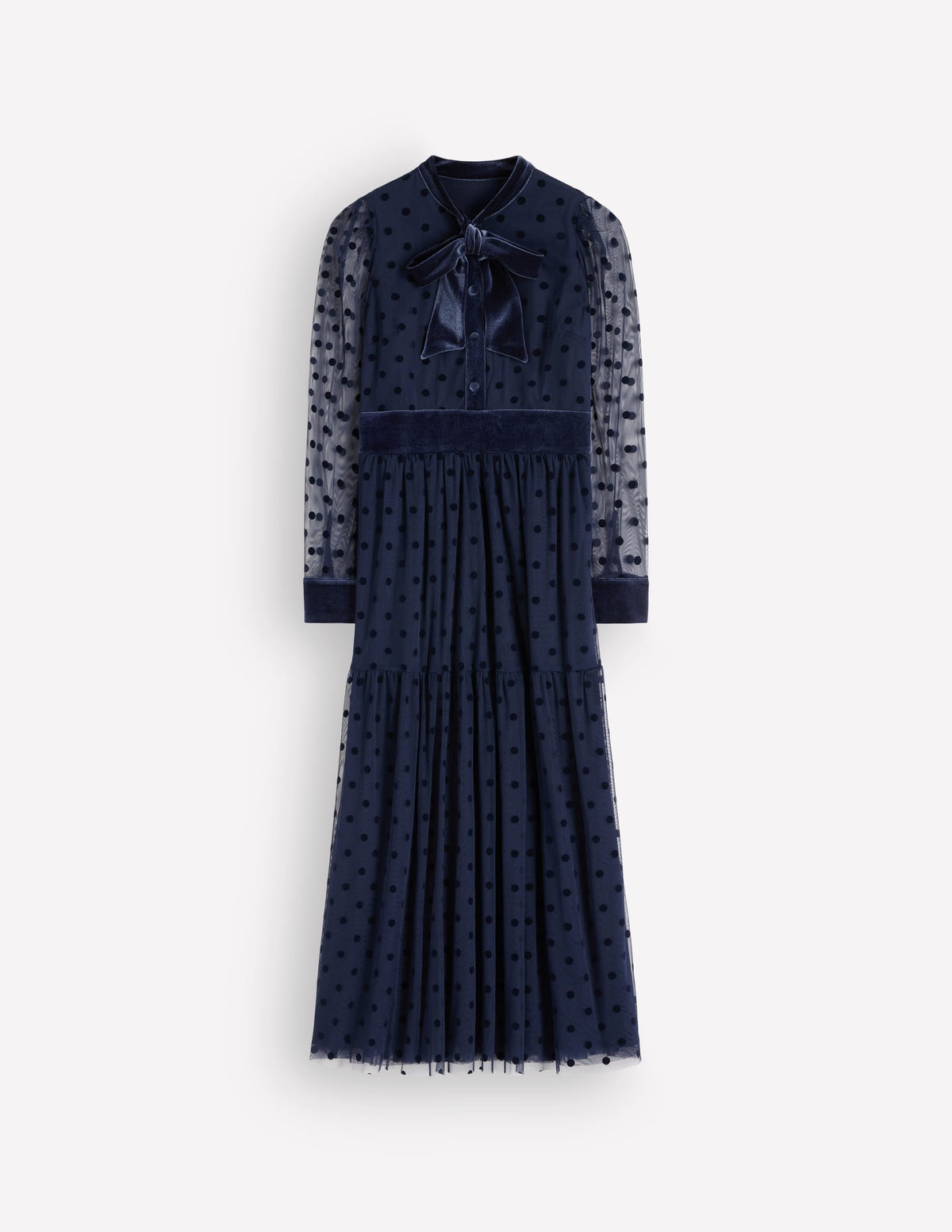 Tie Neck Tiered Tulle Dress-Navy