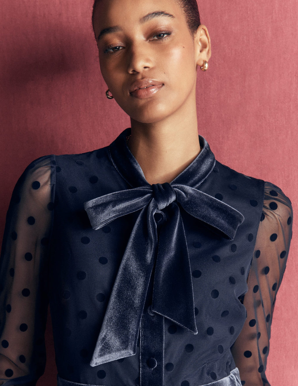 Tie Neck Tiered Tulle Dress-Navy