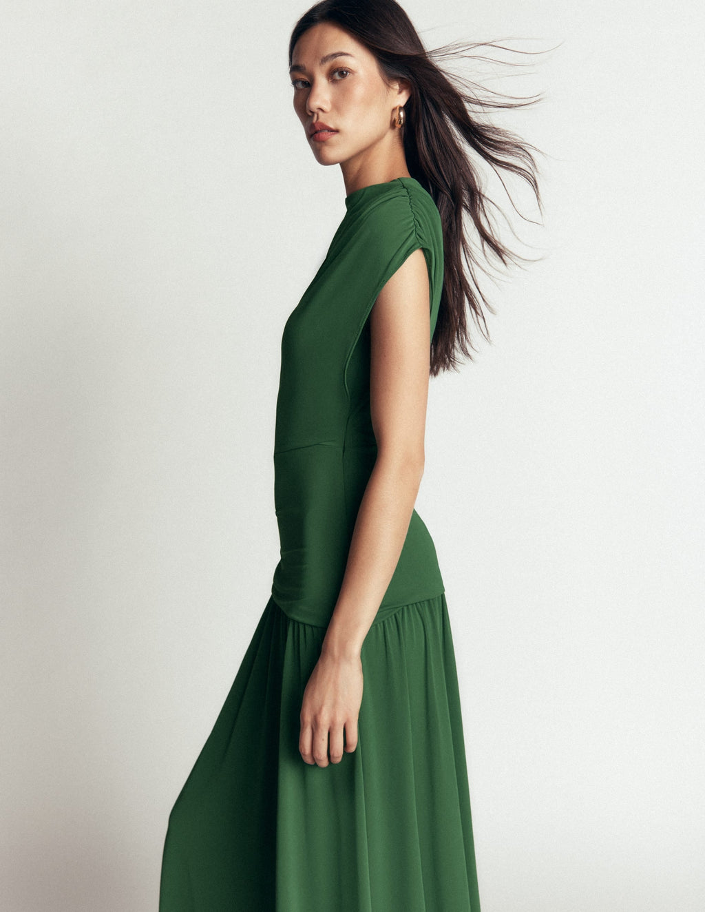 Drape Jersey Crepe Maxi Dress-Hunter Green