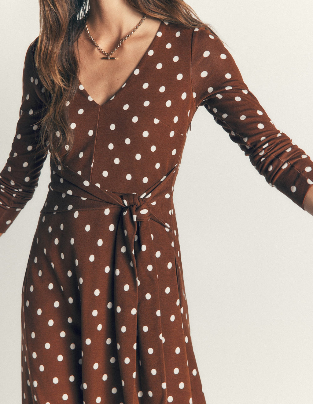 Tie Waist Ponte Dress-Raw Umber, Painted Dot