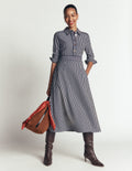 Etta Piping Detail Ponte Dress-Navy, Ivory Stripe