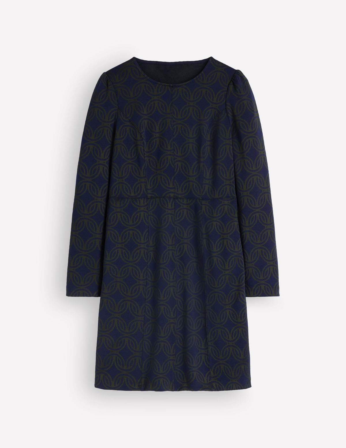 Marla Seamed Ottoman Dress-Navy and Forest Glade Jacquard