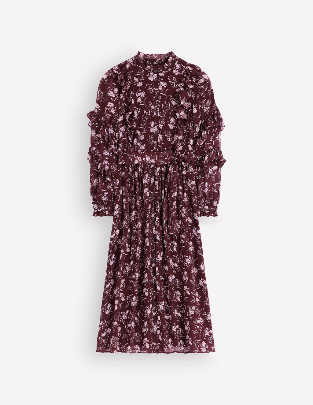 Ruffle Tie Neck Dress-Brown, Enchanted Sprigs