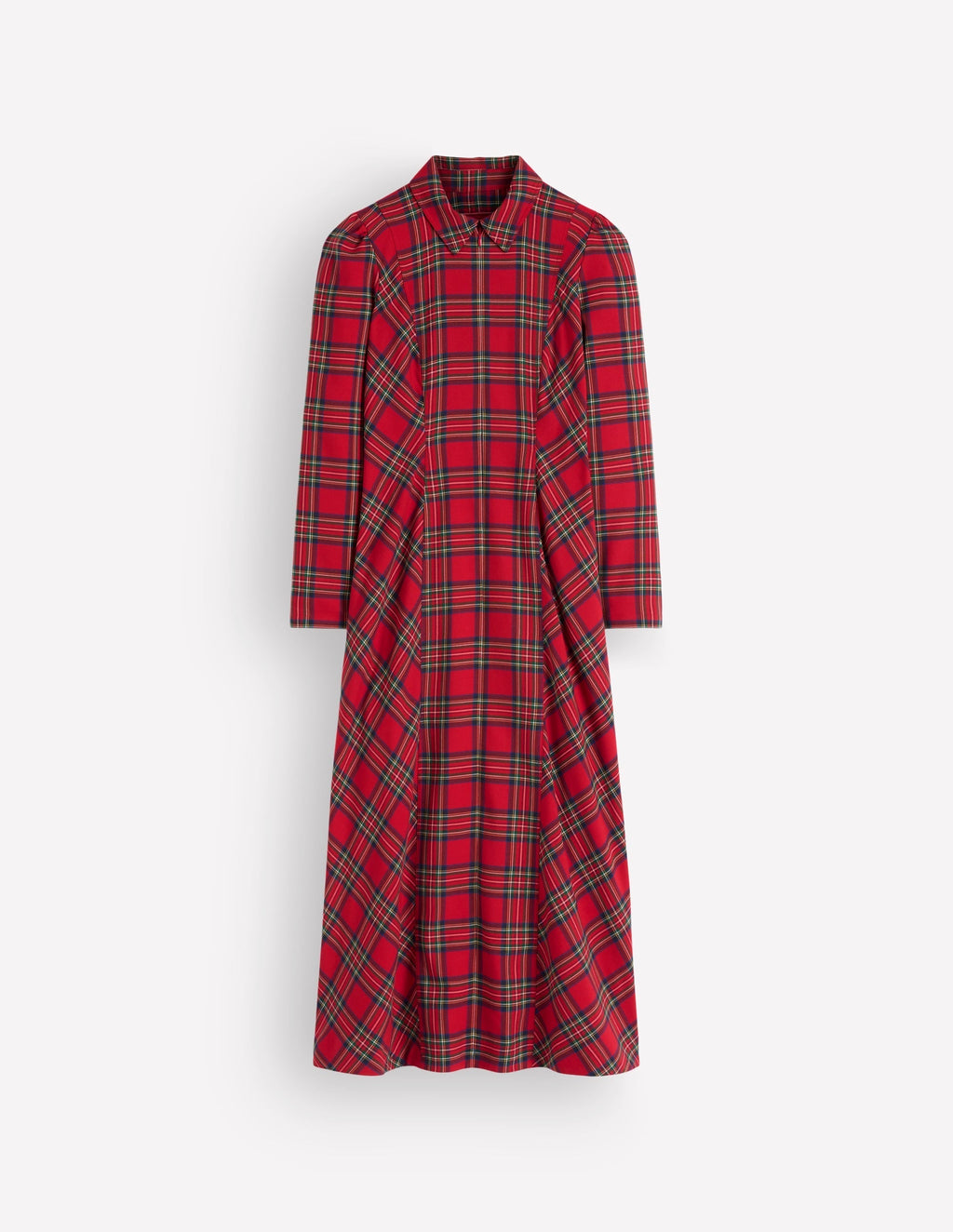 Una Collared Check Midi Dress-Red, Blue and Green Check