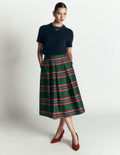 Verity  Cotton Sateen Skirt-Green, Collegic Stripe