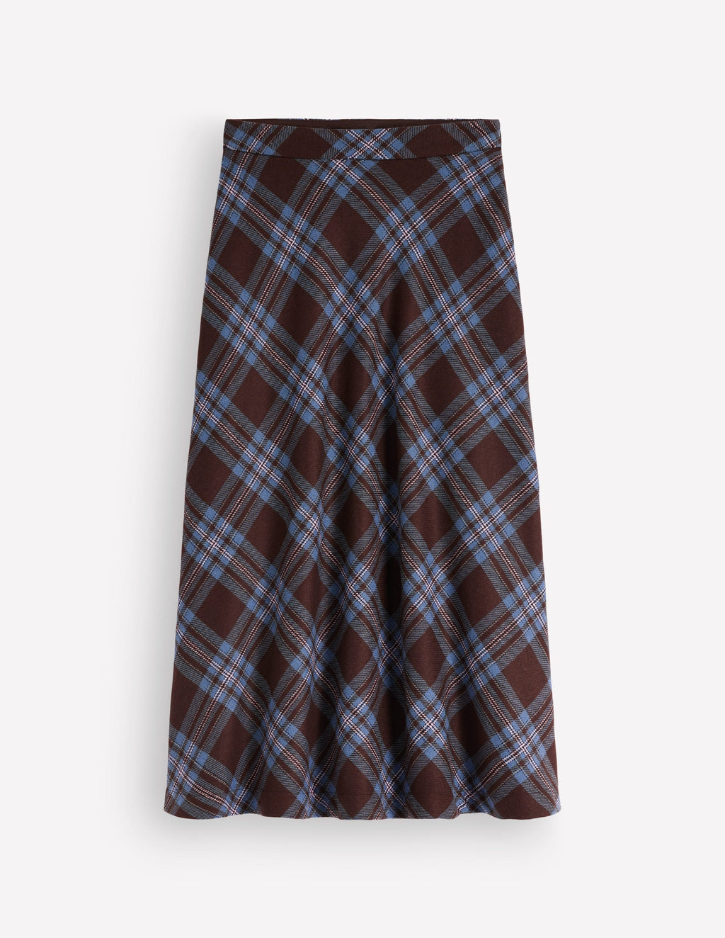 Wool Blend Slip Skirt-Brown Check