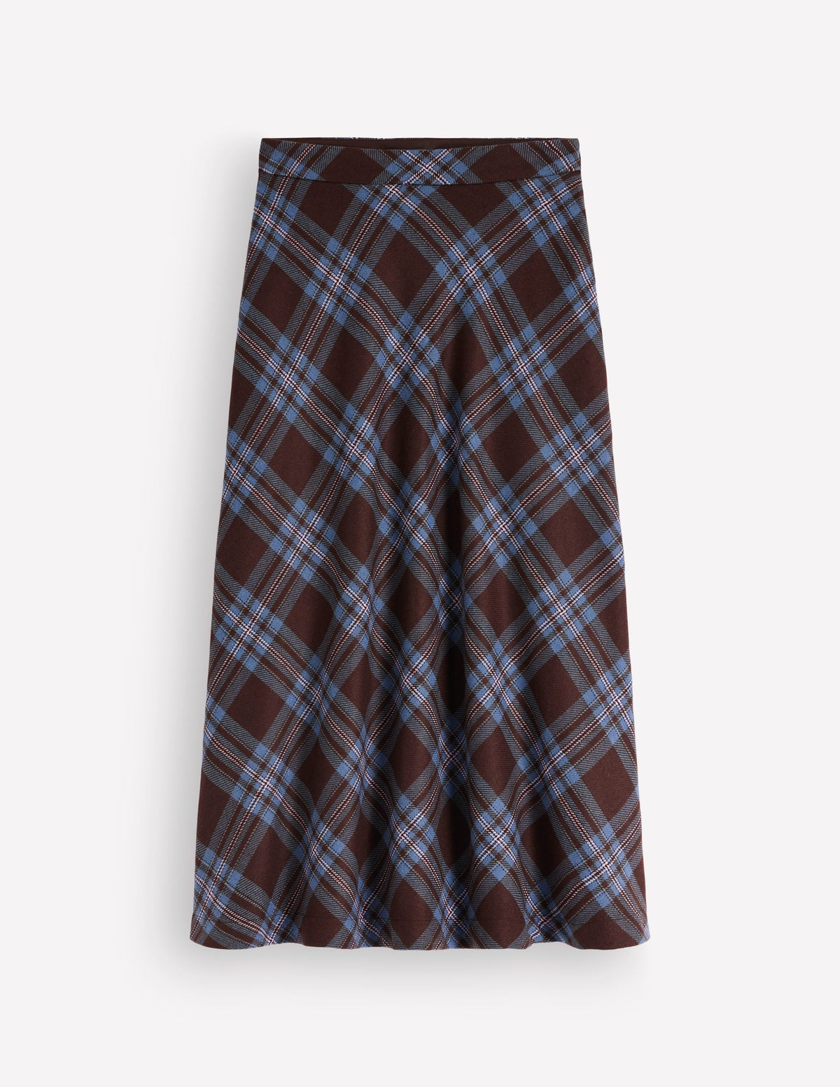 Wool Blend Slip Skirt-Brown Check