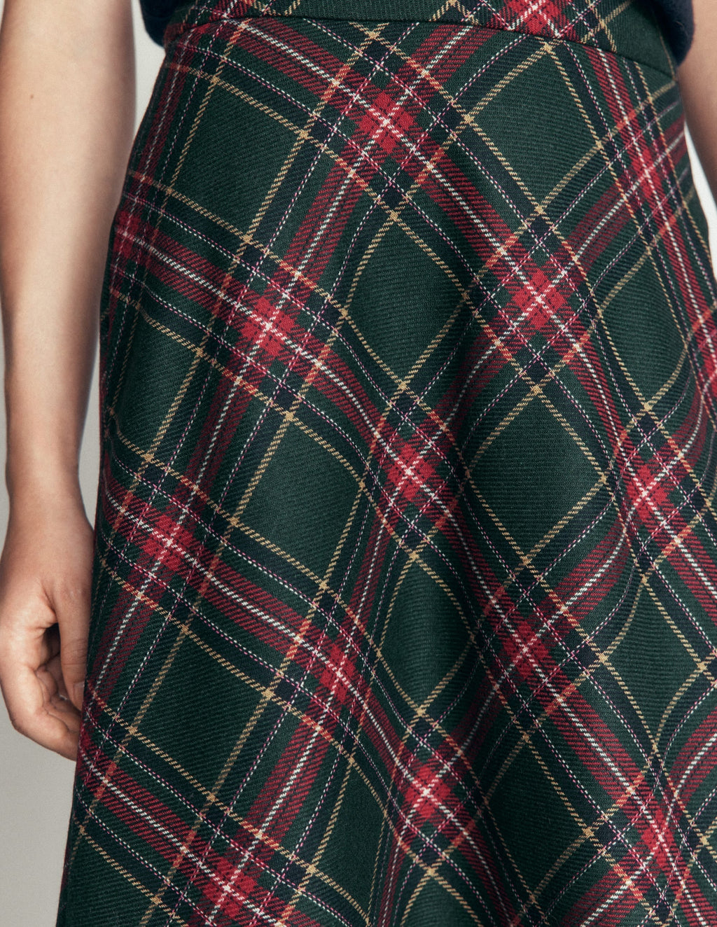 Wool Blend Slip Skirt-Green Check