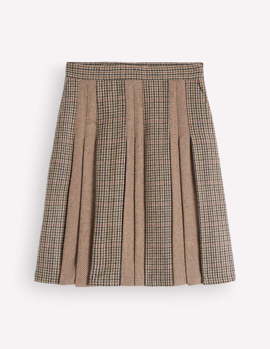 Multi Panel Wool Blend Skirt-Brown Hotch Check