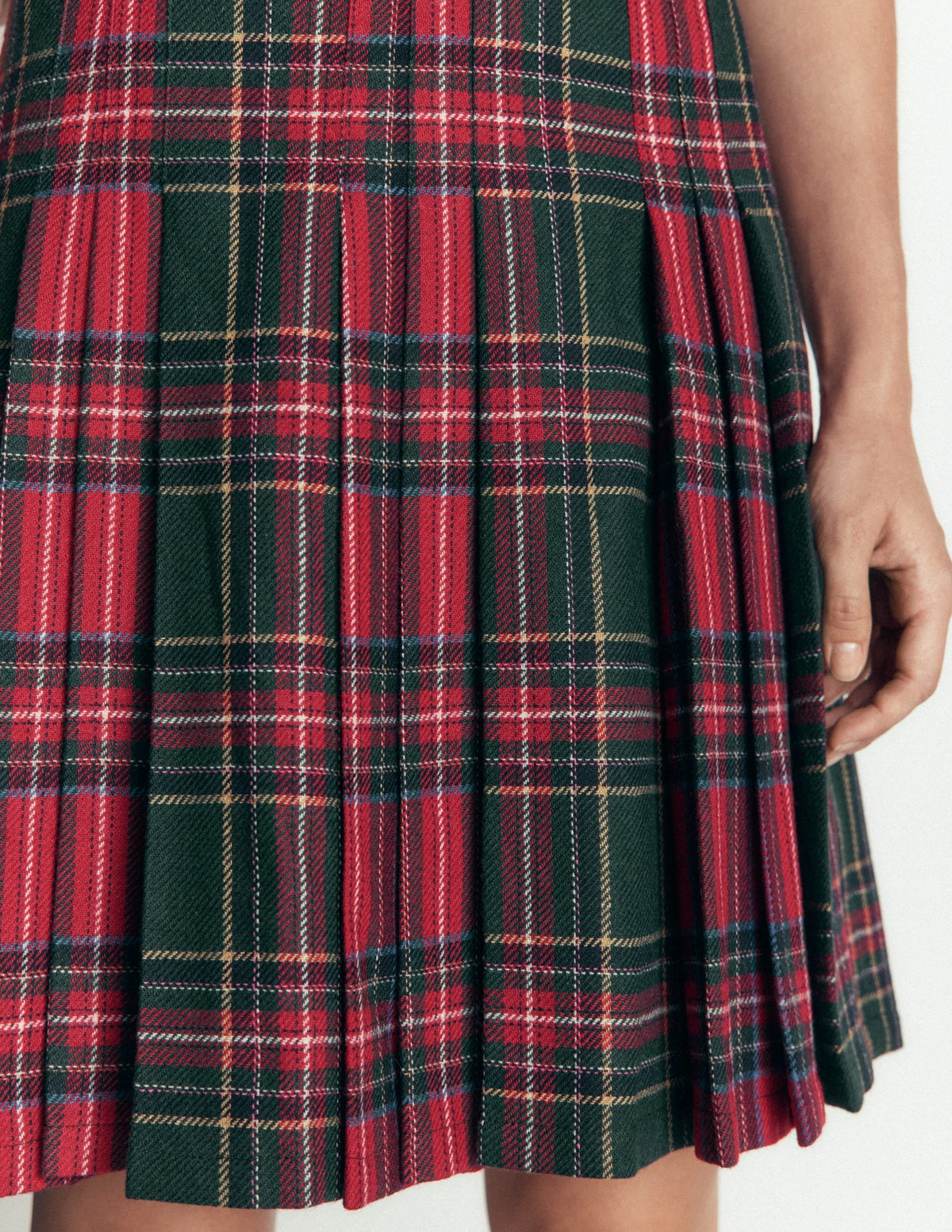 Multi Panel Wool Blend Skirt-RED/GREEN CHECK HOTCH