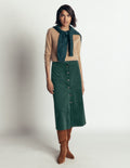 Val Button Cord Midi Skirt-Midnight Teal