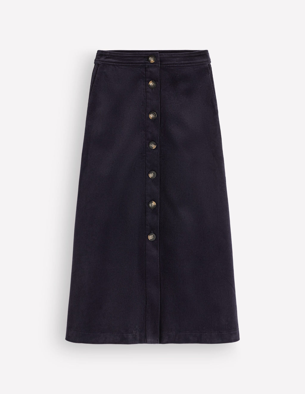 Val Button Cord Midi Skirt-Navy