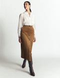 Val Button Cord Midi Skirt-Gingerbread