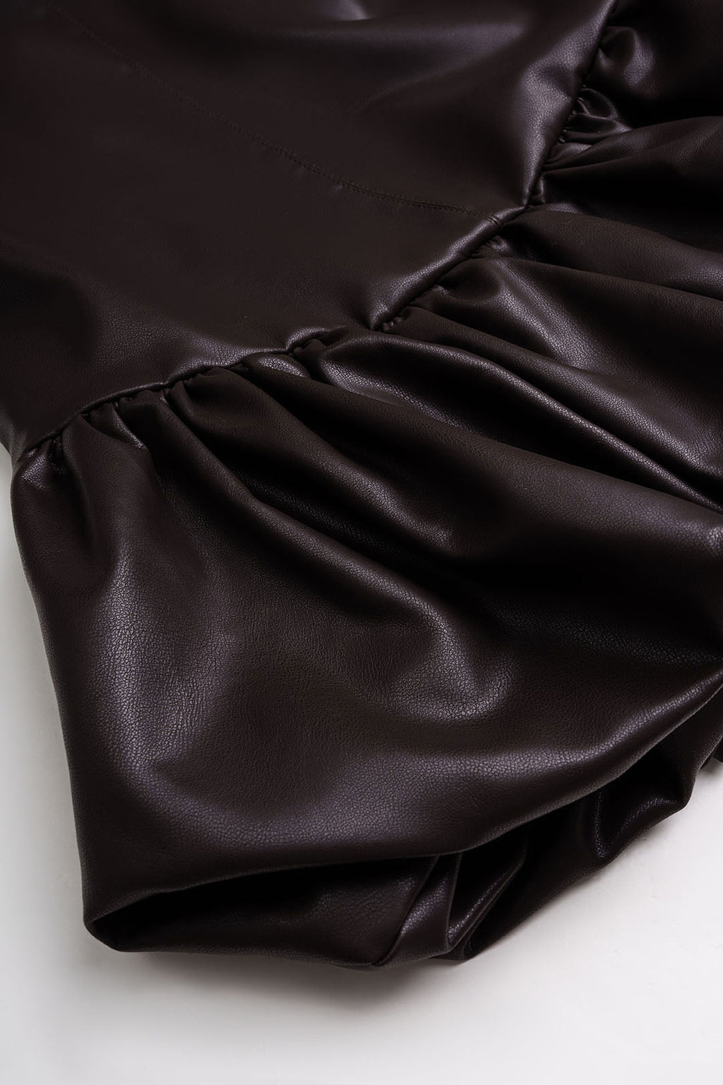 Faux Leather Round Neck Ruched Hem Sleeveless Mini Dress