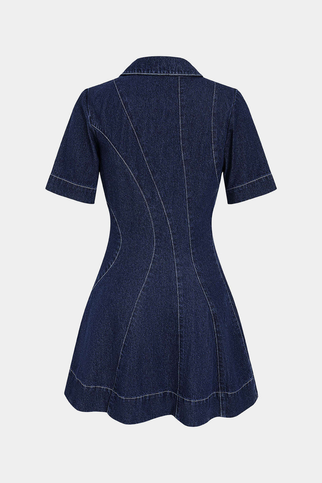 Denim V-Neck Asymmetrical  Button Stitching Short Sleeve Mini Dress