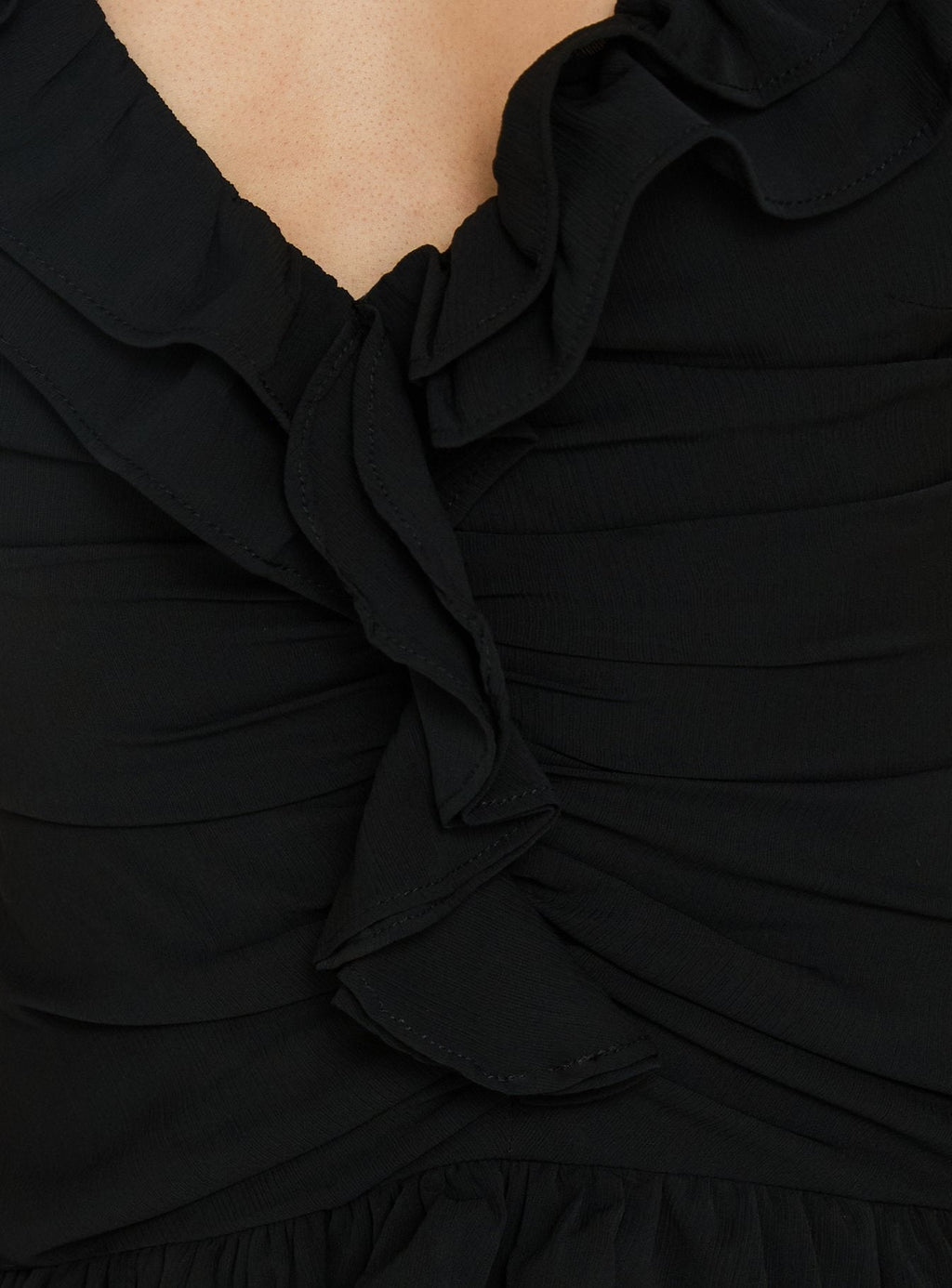 Fawnia Frill Ruched Mini Dress Black