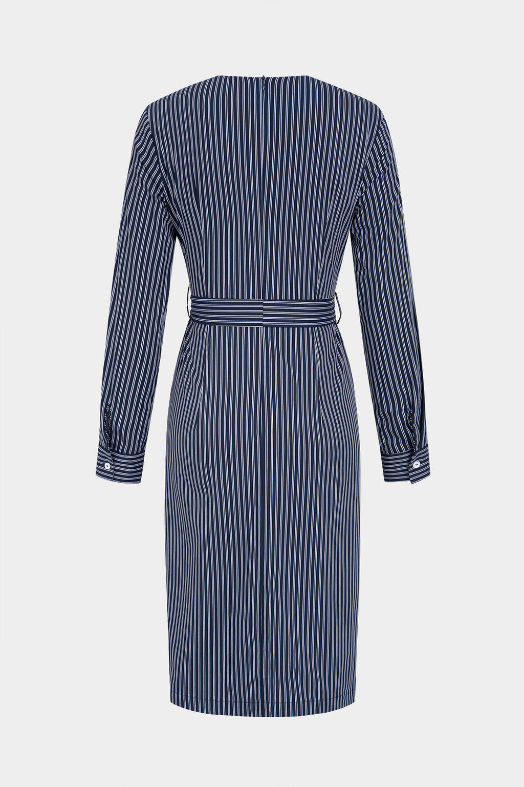 Stripes Print Crossed Knotted Long Sleeve Midi Dress