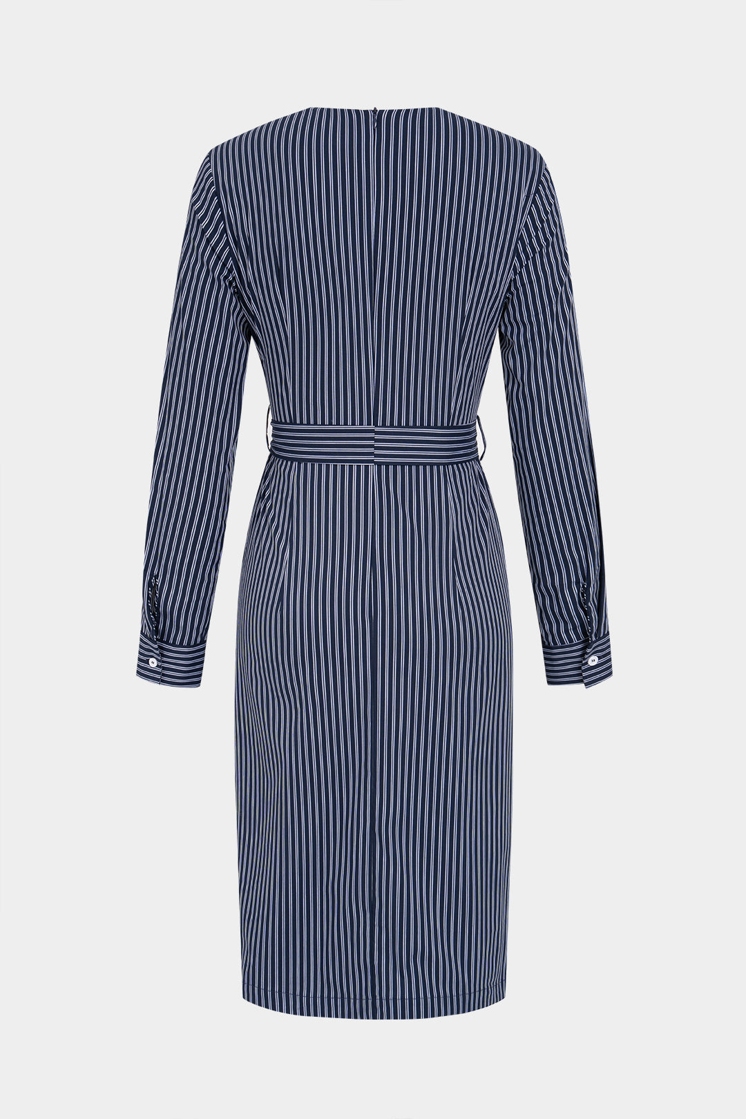Stripes Print Crossed Knotted Long Sleeve Midi Dress