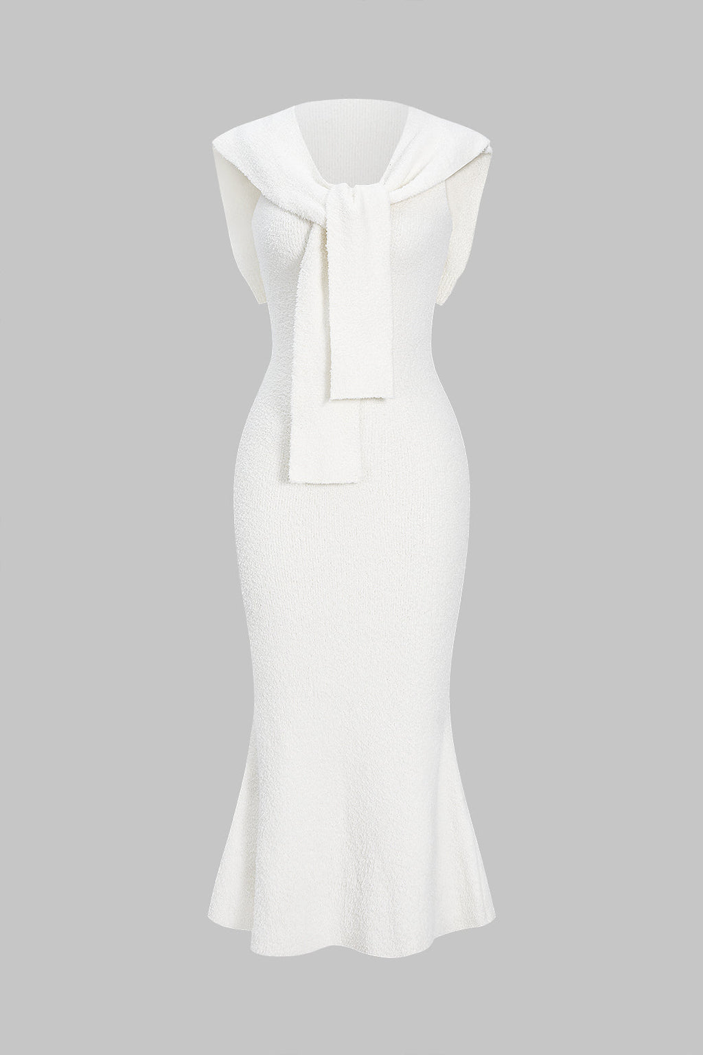 Knit Solid Sleeveless Maxi Dress With Tie Front Shawl