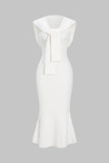 Knit Solid Sleeveless Maxi Dress With Tie Front Shawl
