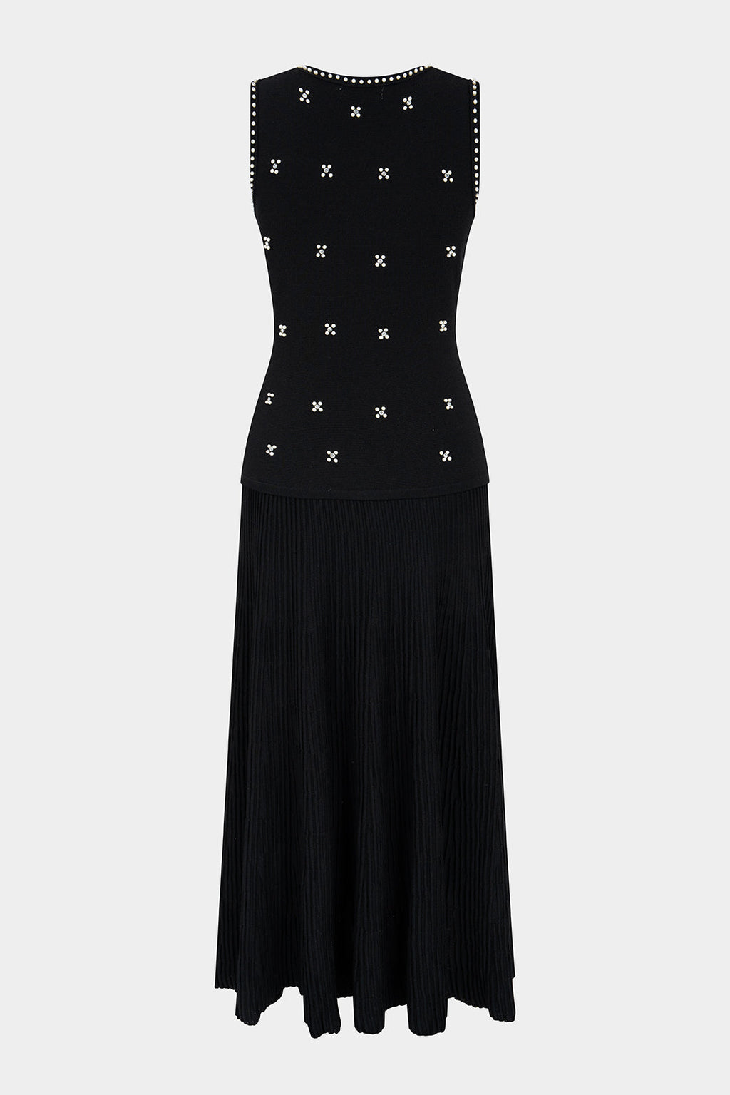 Knit Round Neck Peals Rhinestone Decor Sleeveless Maxi Dress