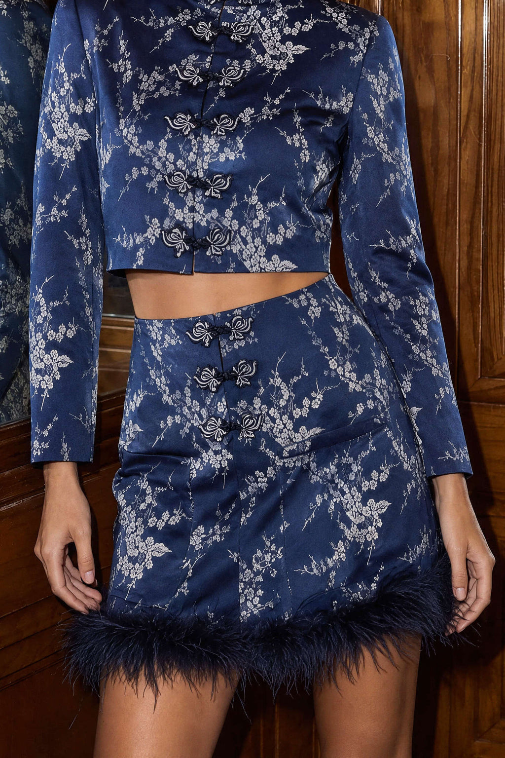 Embroidery Patchwork Faux Fur Mini Skirt