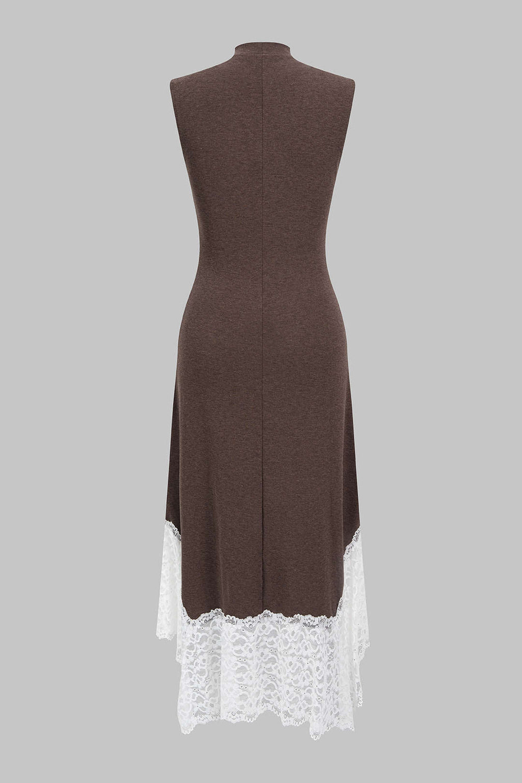 Lace Trim Patchwork Mock Neck Sleeveless Maxi Dress