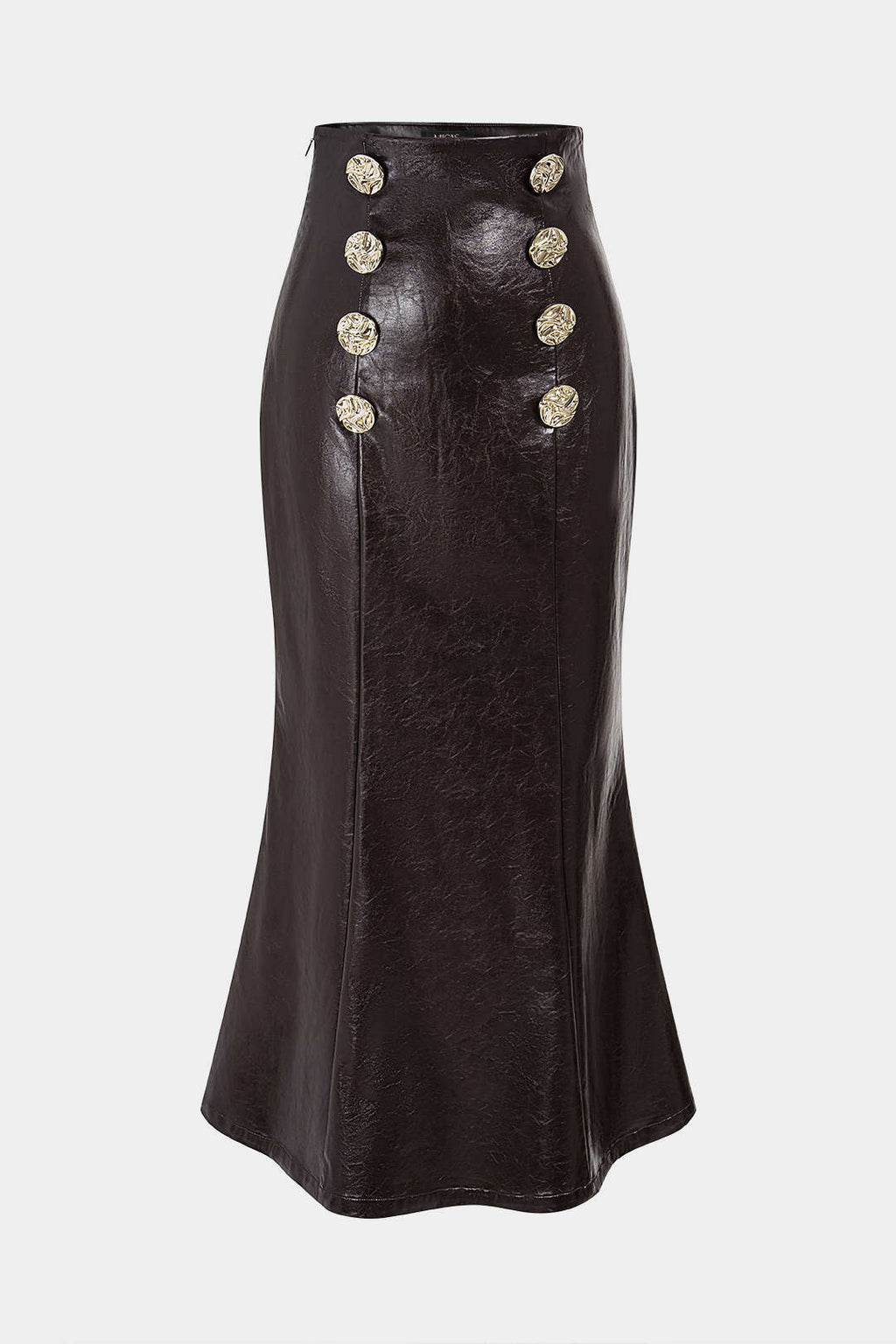 Faux Leather High Waist Button Zipper Skirt