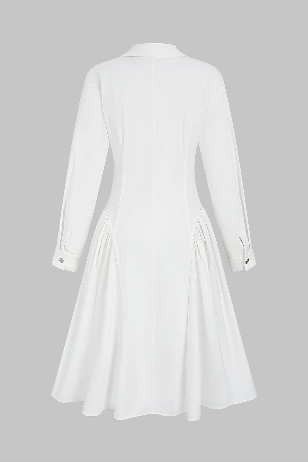 Lapel Fake Pocket Button Long Sleeve Midi Dress