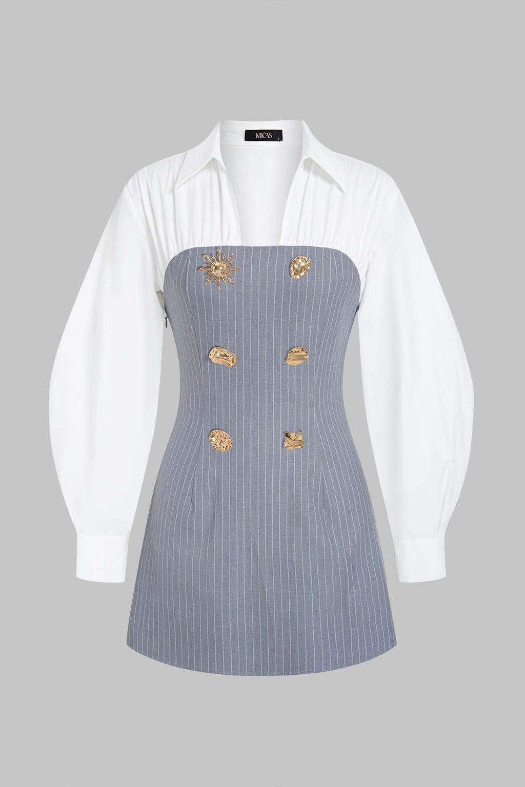 Stripes Print Patchwork Irregular Metallic Long Sleeve Mini Dress