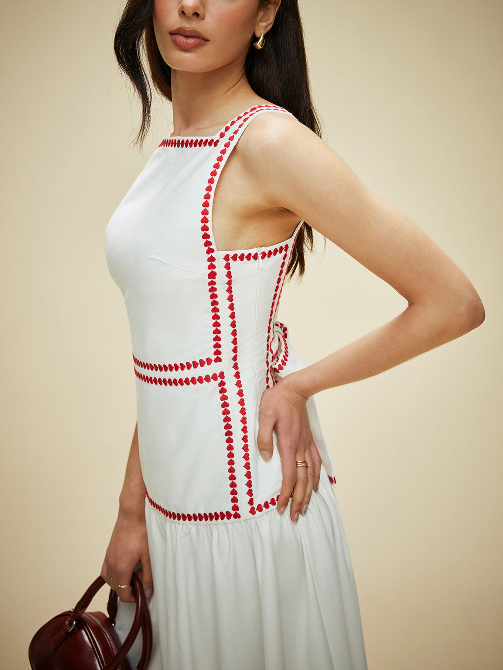 Updated | Lightweight Cotton Contrast Trim Dress with Back Tie