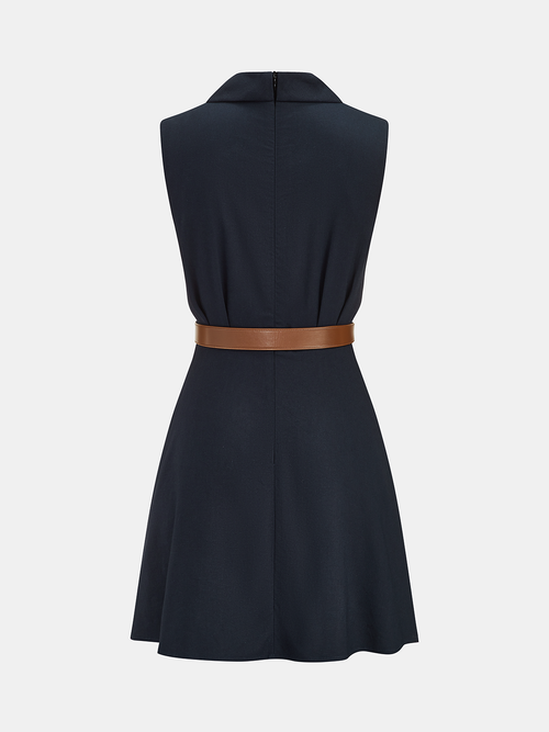 Belted Wrap Linen Blend Sleeveless Mini Dress