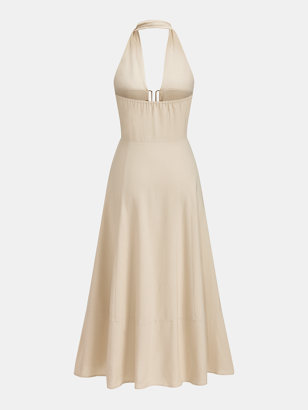 Cut-Out Linen-Blend Halter Maxi Dress