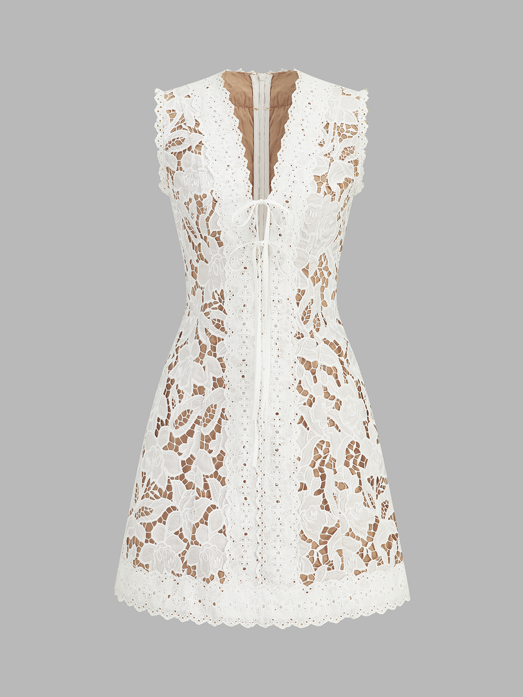 Sleeveless V Neck Lace Mini Dress