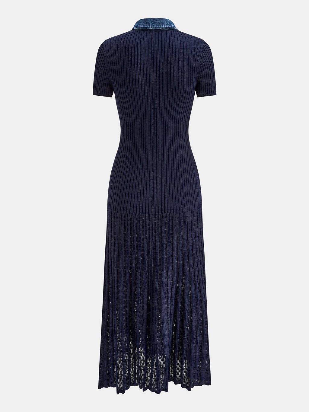 Denim Collar Ribbed Knit Maxi Dress