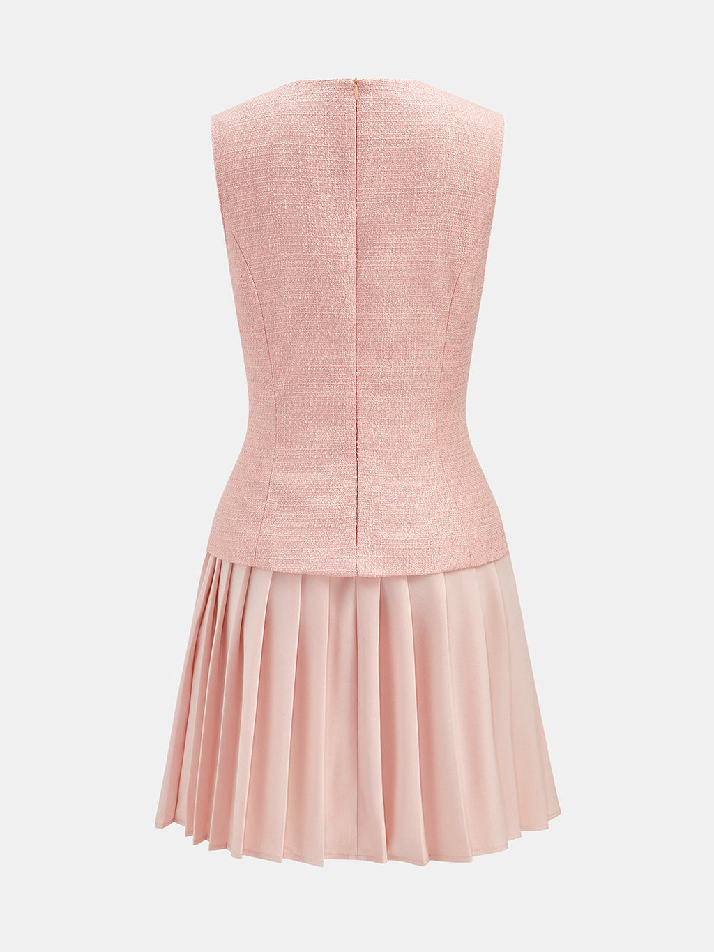Tweed Sleeveless Pleated Mini Dress