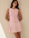 Tweed Sleeveless Pleated Mini Dress