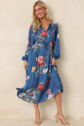Take My Breath Away Blue Multi Floral Pleated Midi Dress